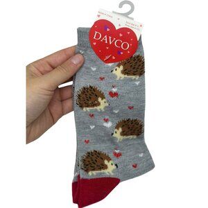 NEW DAVCO Red Heart Hedgehog Socks Women's 4-10.5 Cute Kawaii Valentine Red Gray